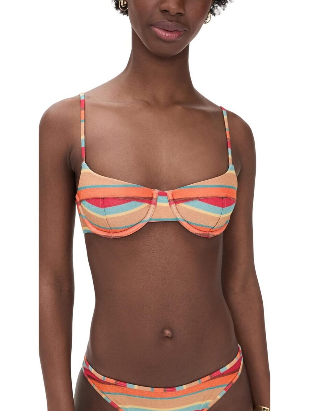 Ramy Brook Women's Striped Mona Bikini Top, Flame Glitter Stripe, M